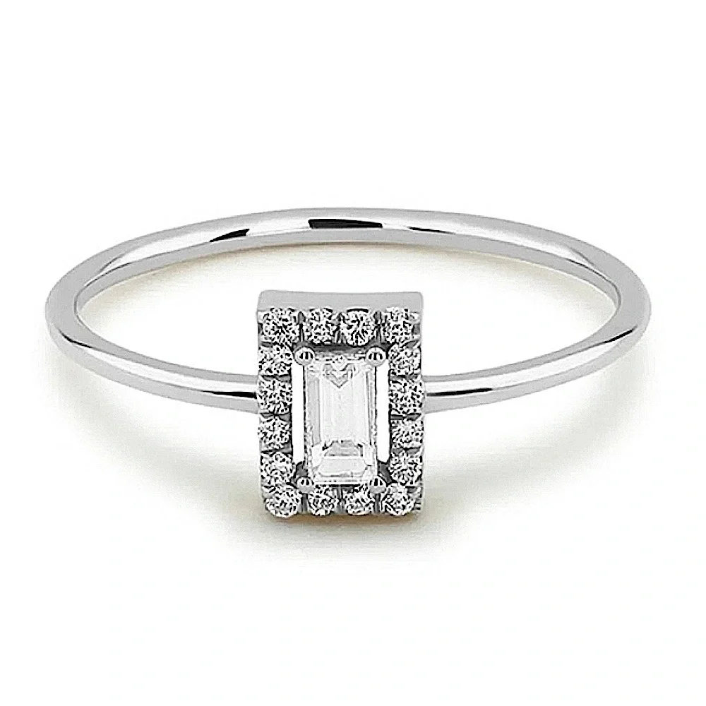 18k White Gold 925 Sterling Silver Emerald Pave Simulated Diamond Ring Size 8‎